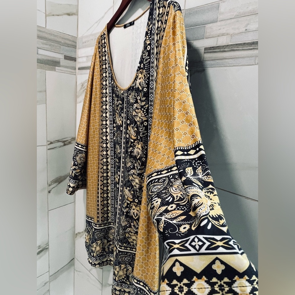 Lilly Women’s Boho Maxi Dress 3/4 Sleeve Mustard Black Floral 4XL Western comfy - Picture 3 of 12